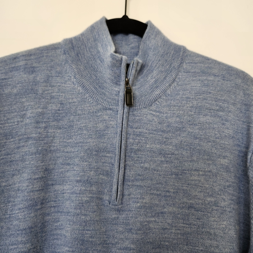 Jos A Bank Merino Wool Quarter Zip Sweater Mens XL Blue - Picture 3 of 9